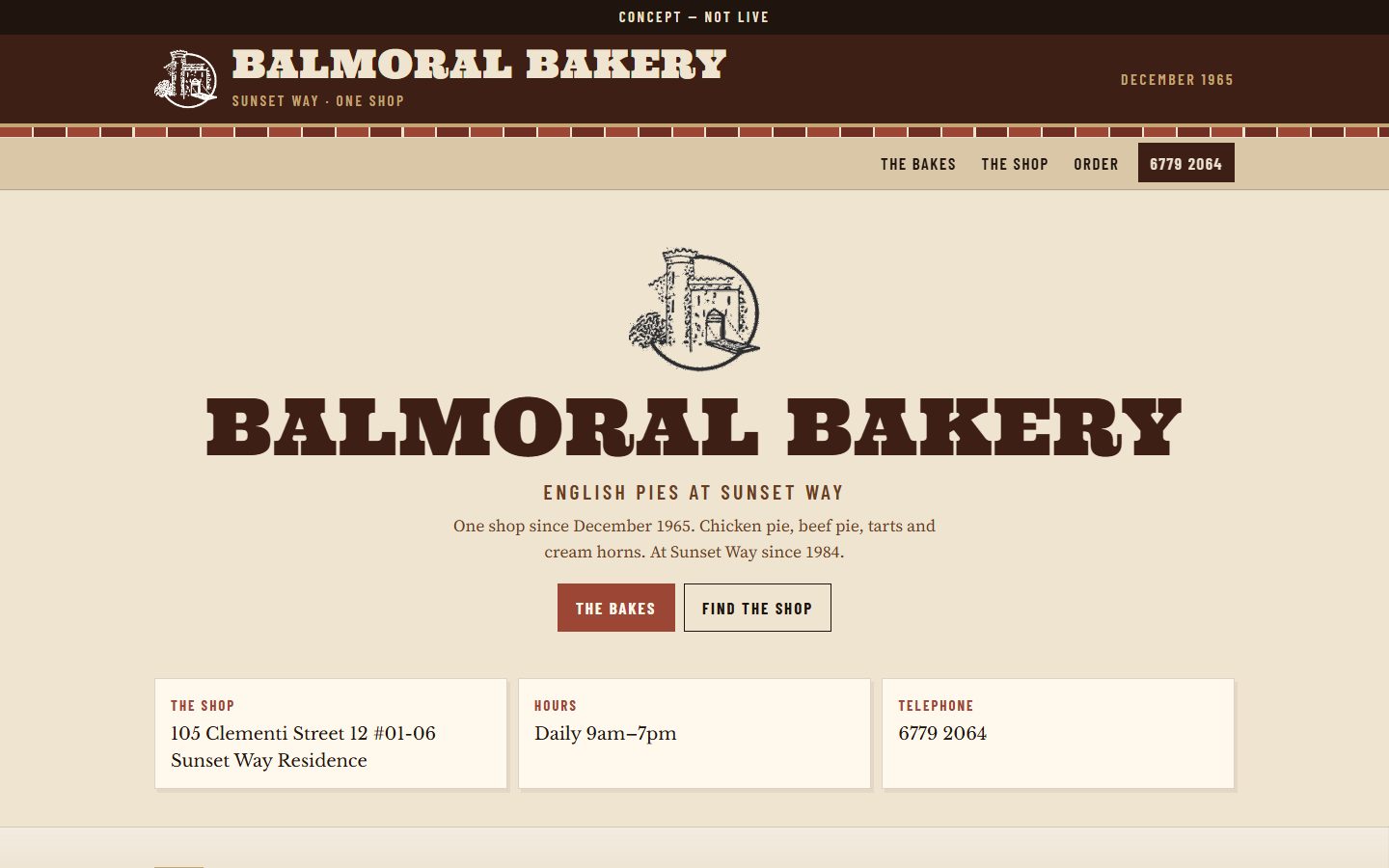 Balmoral Bakery sample homepage